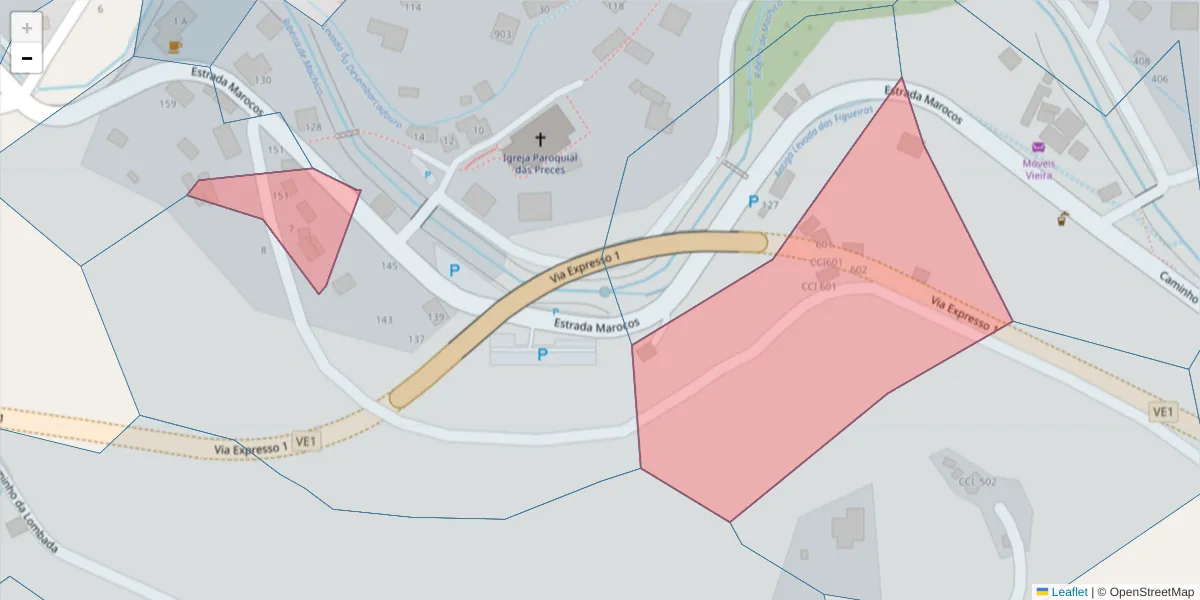 Mapa detalhado do código postal 9200-138 com limites, códigos postais vizinhos e agências dos correios