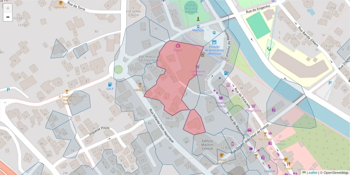 Mapa detalhado do código postal 9200-140 com limites, códigos postais vizinhos e agências dos correios