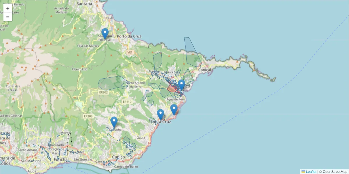 Mapa detalhado do código postal 9200-142 com limites, códigos postais vizinhos e agências dos correios