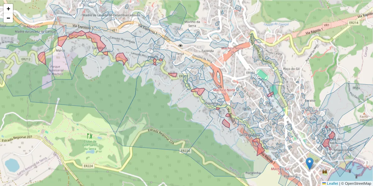 Mapa detalhado do código postal 9200-143 com limites, códigos postais vizinhos e agências dos correios