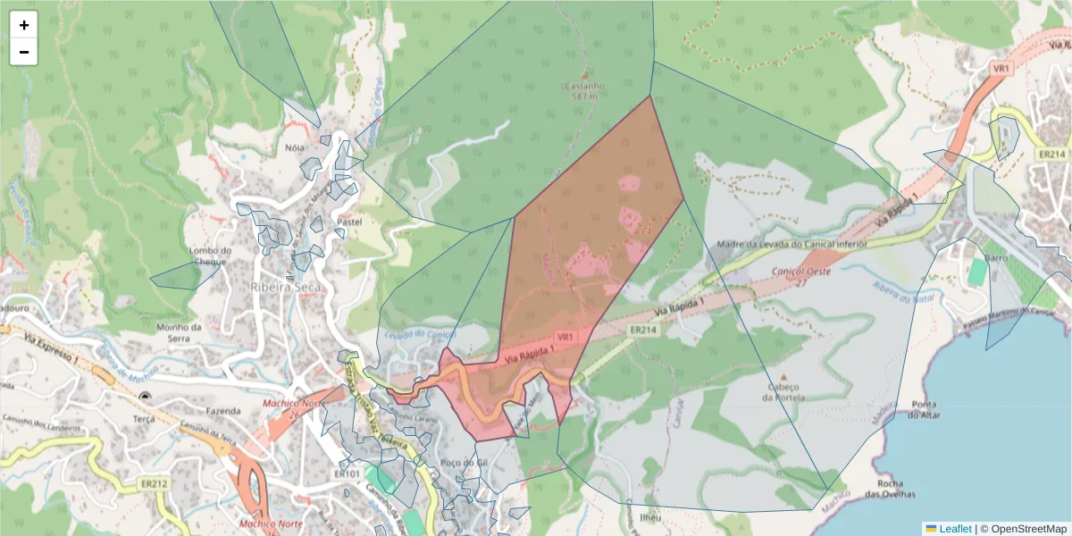 Mapa detalhado do código postal 9200-148 com limites, códigos postais vizinhos e agências dos correios