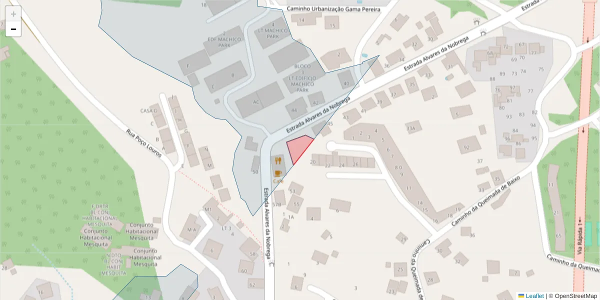 Mapa detalhado do código postal 9200-204 com limites, códigos postais vizinhos e agências dos correios