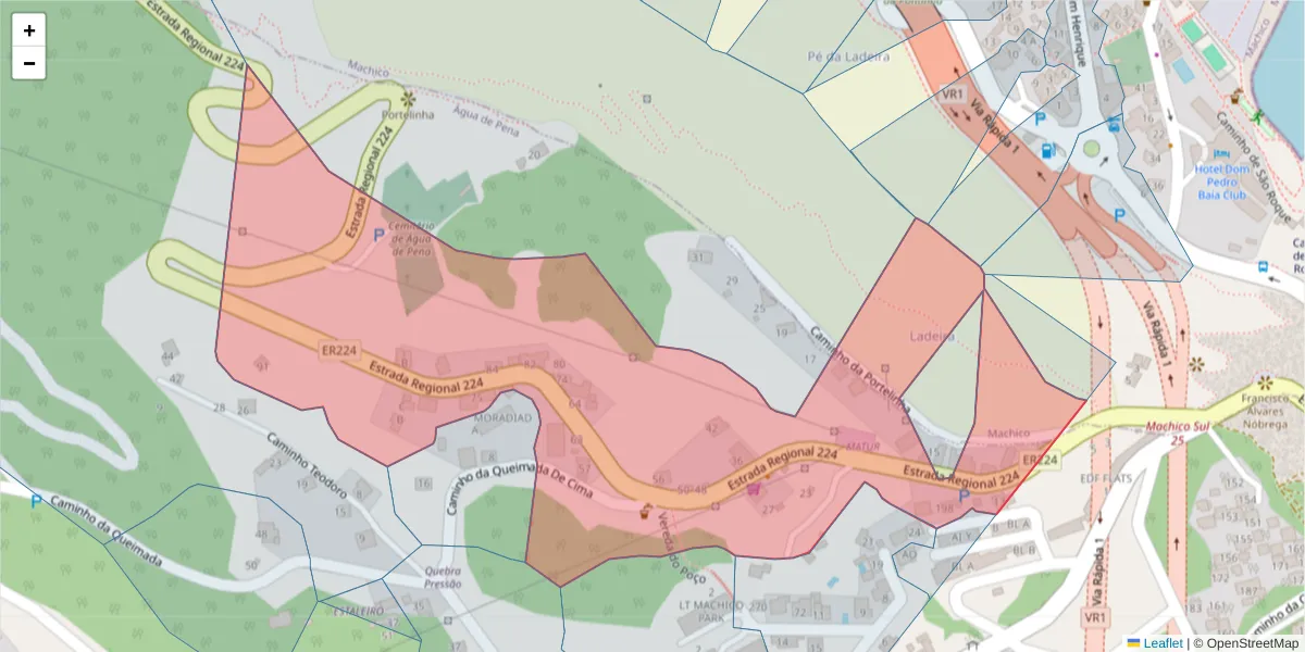 Mapa detalhado do código postal 9200-205 com limites, códigos postais vizinhos e agências dos correios