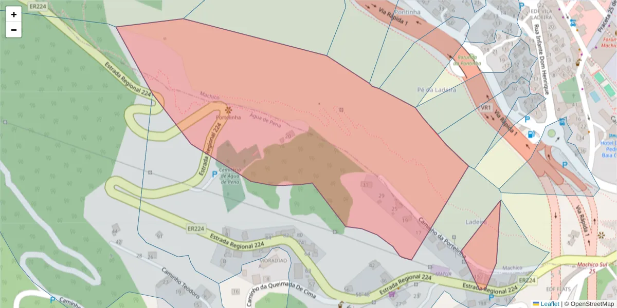 Mapa detalhado do código postal 9200-208 com limites, códigos postais vizinhos e agências dos correios