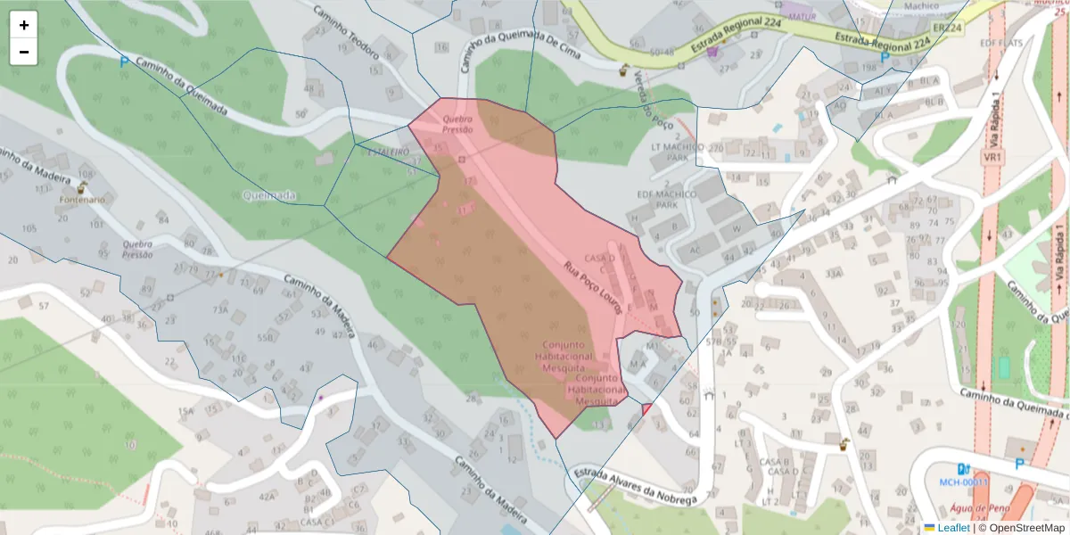 Mapa detalhado do código postal 9200-211 com limites, códigos postais vizinhos e agências dos correios