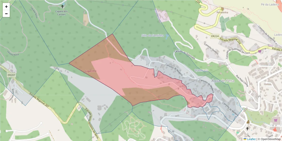 Mapa detalhado do código postal 9200-221 com limites, códigos postais vizinhos e agências dos correios