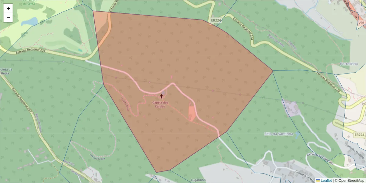 Mapa detalhado do código postal 9200-223 com limites, códigos postais vizinhos e agências dos correios