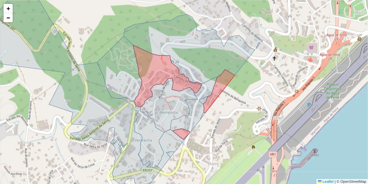 Mapa detalhado do código postal 9200-225 com limites, códigos postais vizinhos e agências dos correios