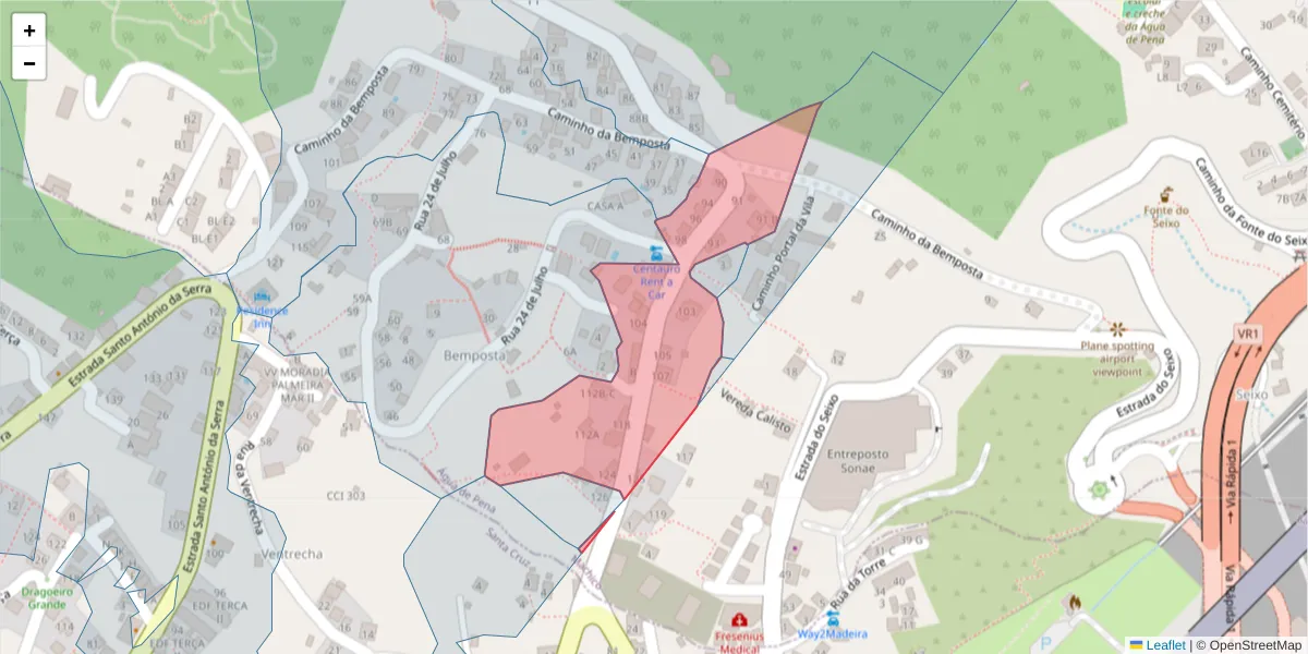 Mapa detalhado do código postal 9200-228 com limites, códigos postais vizinhos e agências dos correios