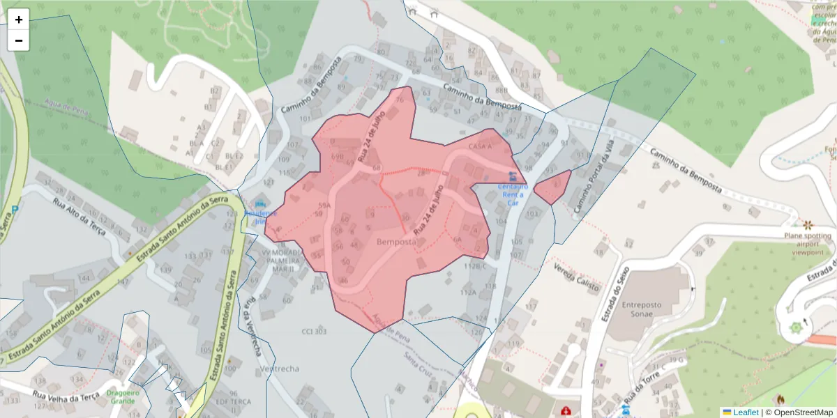Mapa detalhado do código postal 9200-229 com limites, códigos postais vizinhos e agências dos correios