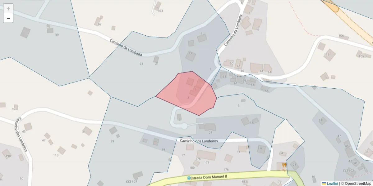 Mapa detalhado do código postal 9200-421 com limites, códigos postais vizinhos e agências dos correios