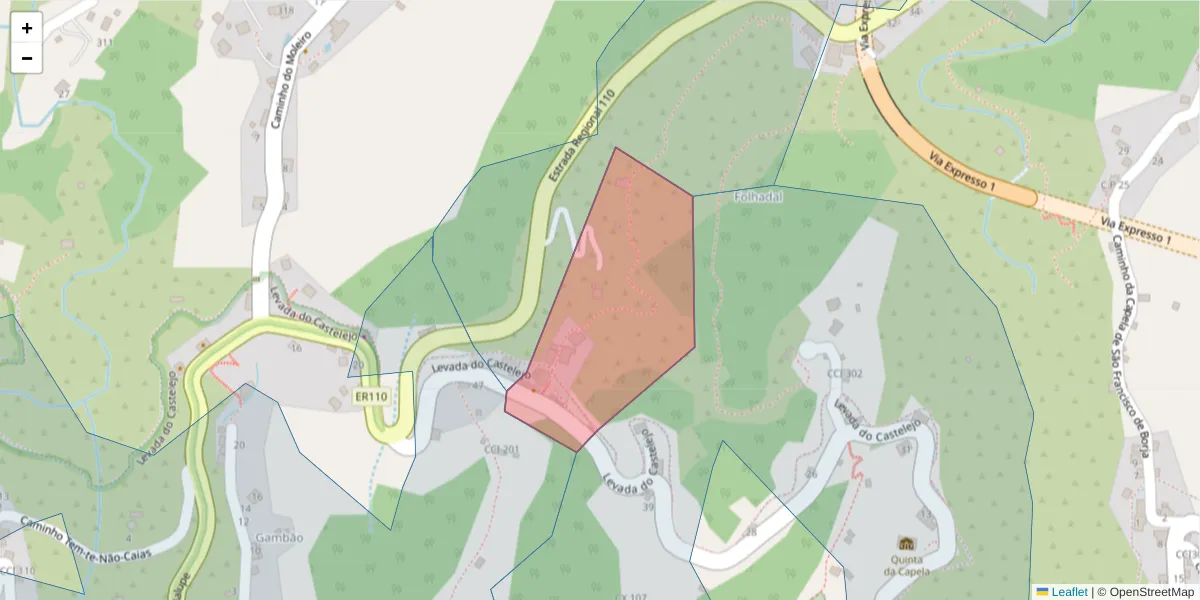 Mapa detalhado do código postal 9225-060 com limites, códigos postais vizinhos e agências dos correios