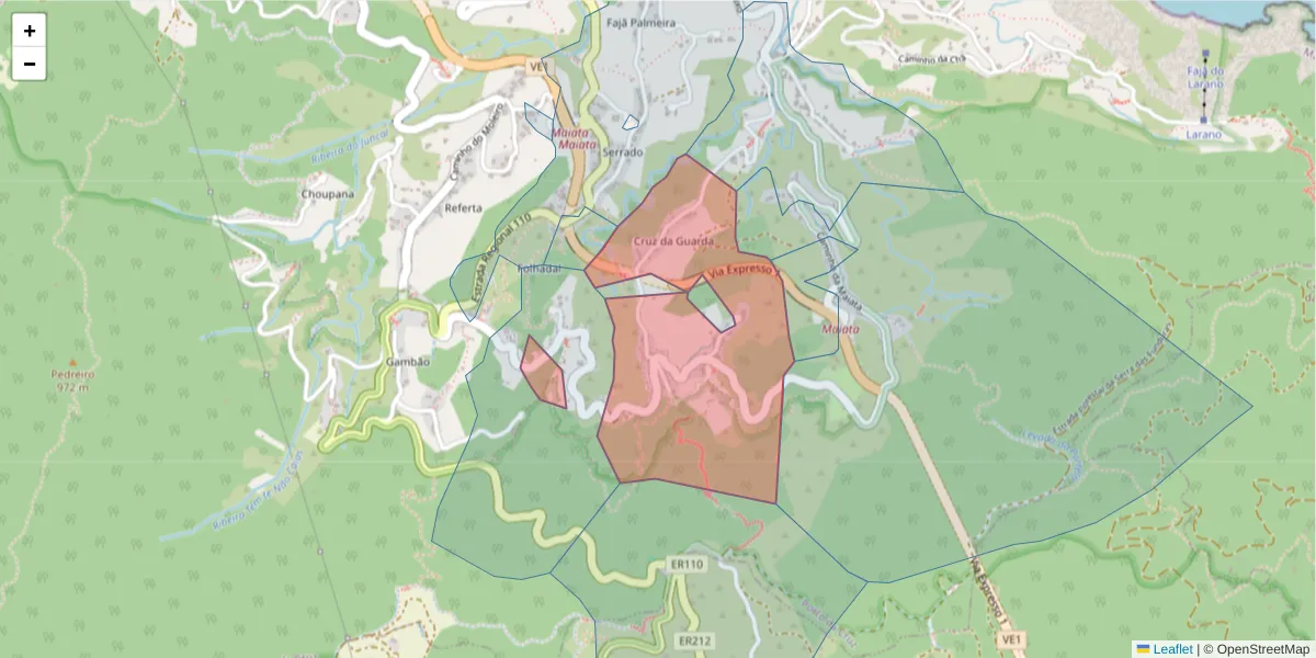 Mapa detalhado do código postal 9225-080 com limites, códigos postais vizinhos e agências dos correios