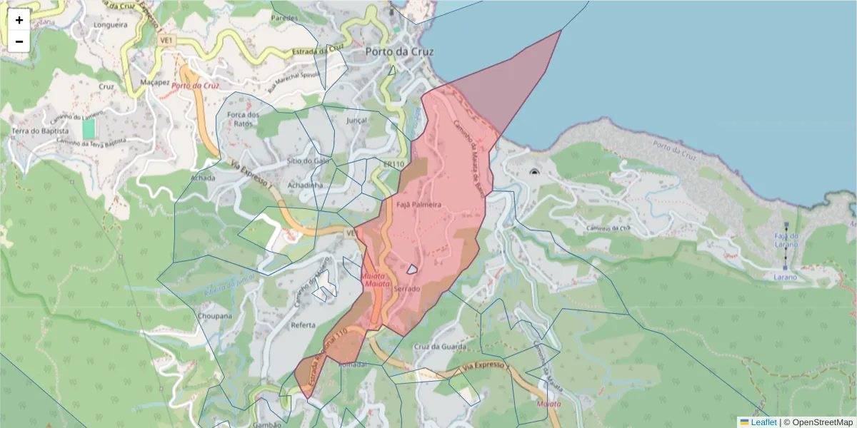 Mapa detalhado do código postal 9225-240 com limites, códigos postais vizinhos e agências dos correios