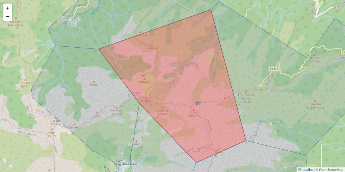 Mapa detalhado do código postal 9230-000 com limites, códigos postais vizinhos e agências dos correios