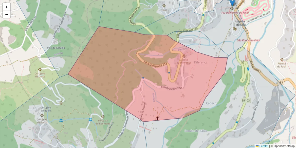 Mapa detalhado do código postal 9230-047 com limites, códigos postais vizinhos e agências dos correios