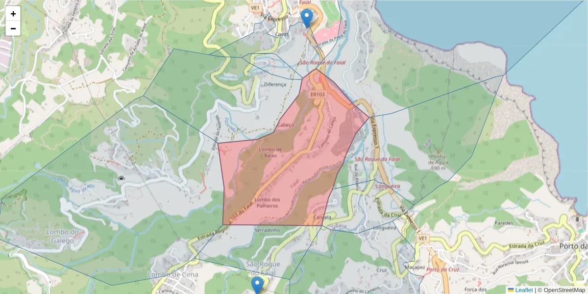 Mapa detalhado do código postal 9230-056 com limites, códigos postais vizinhos e agências dos correios