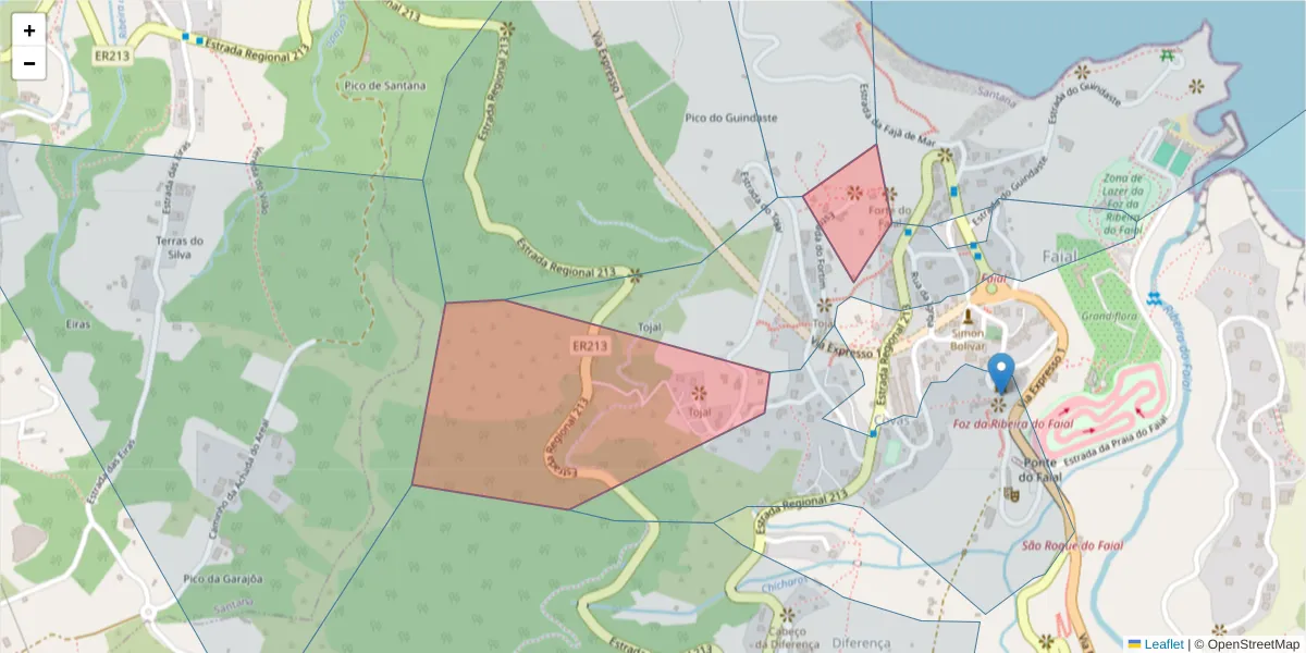 Mapa detalhado do código postal 9230-067 com limites, códigos postais vizinhos e agências dos correios