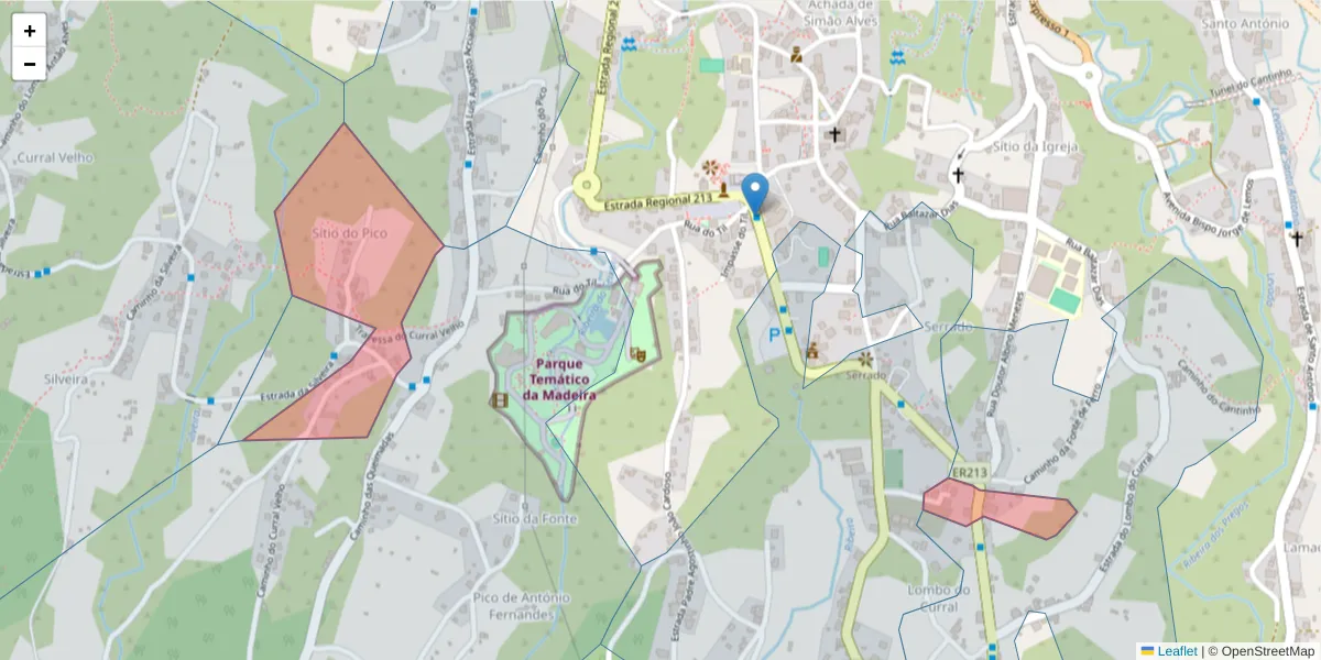 Mapa detalhado do código postal 9230-090 com limites, códigos postais vizinhos e agências dos correios