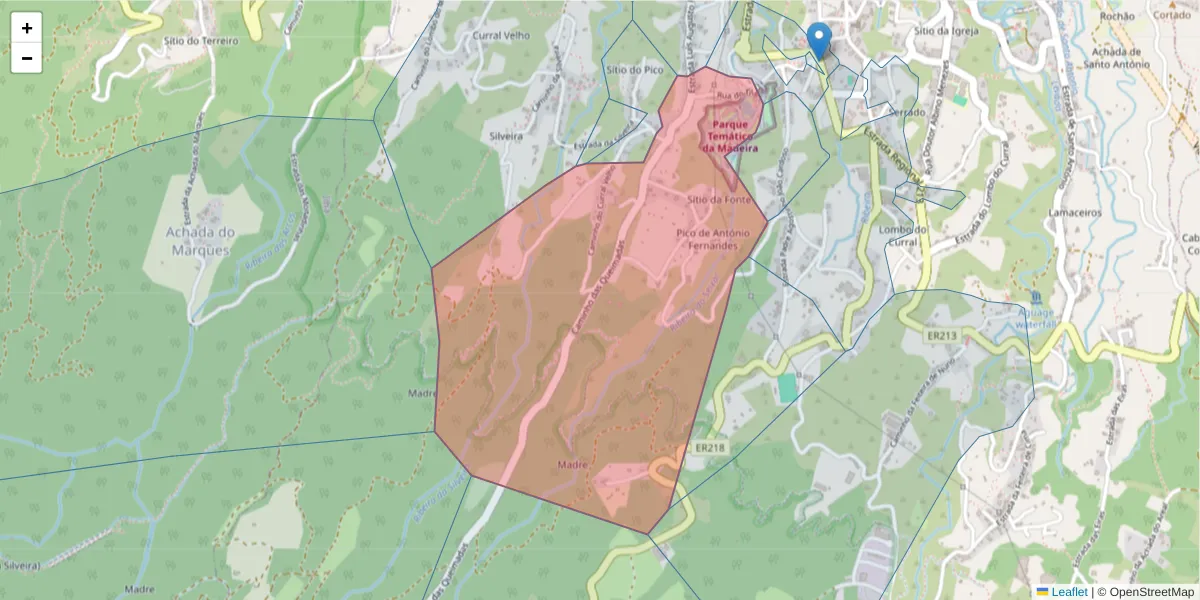 Mapa detalhado do código postal 9230-098 com limites, códigos postais vizinhos e agências dos correios
