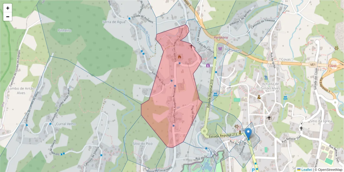 Mapa detalhado do código postal 9230-106 com limites, códigos postais vizinhos e agências dos correios