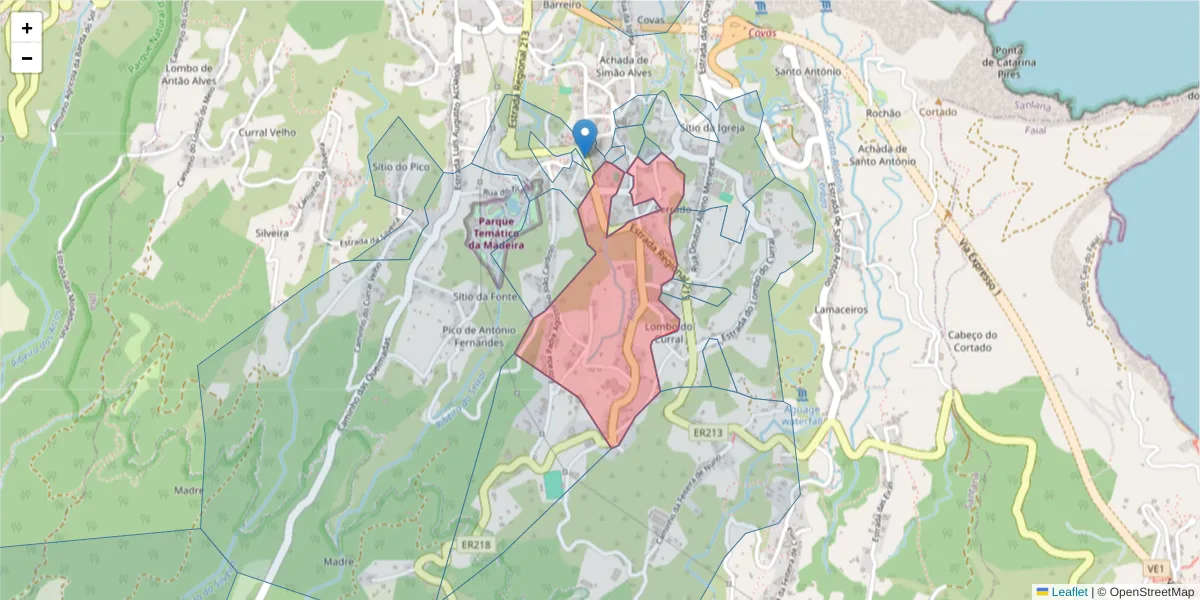 Mapa detalhado do código postal 9230-107 com limites, códigos postais vizinhos e agências dos correios