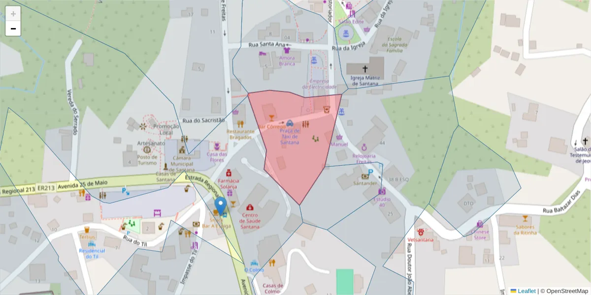 Mapa detalhado do código postal 9230-124 com limites, códigos postais vizinhos e agências dos correios