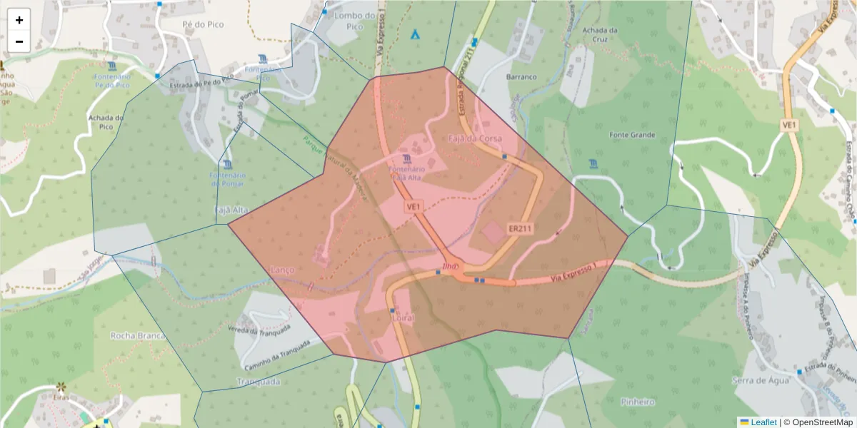 Mapa detalhado do código postal 9230-147 com limites, códigos postais vizinhos e agências dos correios