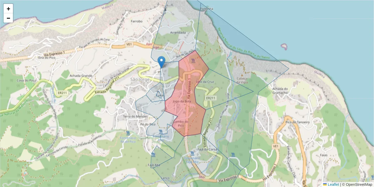 Mapa detalhado do código postal 9230-154 com limites, códigos postais vizinhos e agências dos correios