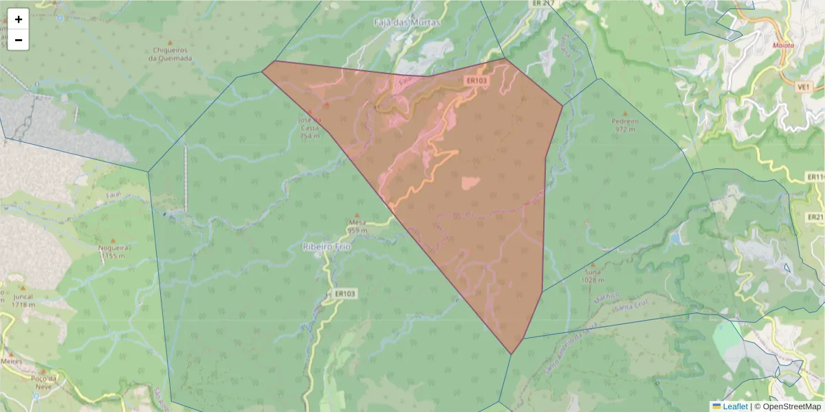 Mapa detalhado do código postal 9230-201 com limites, códigos postais vizinhos e agências dos correios