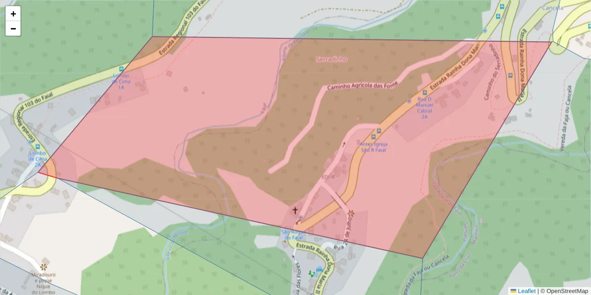 Mapa detalhado do código postal 9230-203 com limites, códigos postais vizinhos e agências dos correios