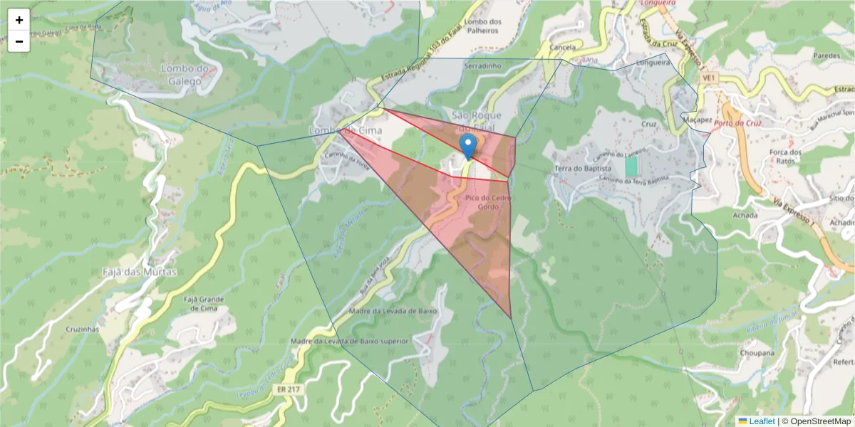 Mapa detalhado do código postal 9230-208 com limites, códigos postais vizinhos e agências dos correios