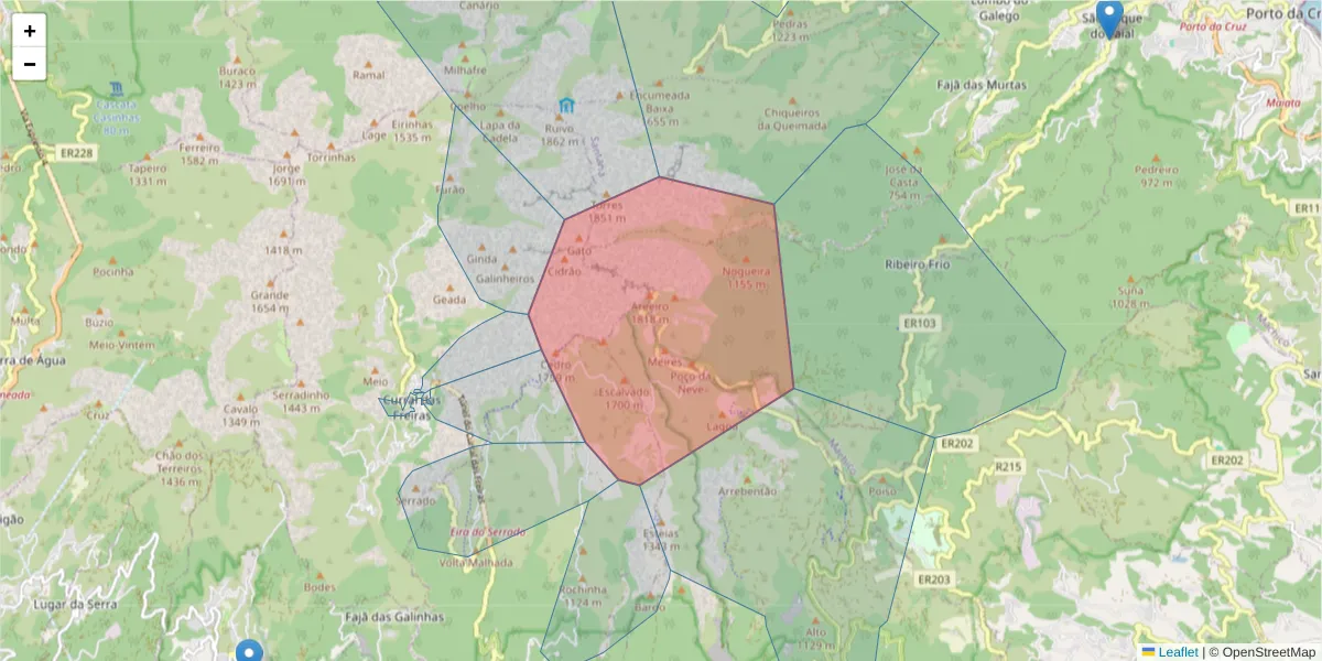 Mapa detalhado do código postal 9230-212 com limites, códigos postais vizinhos e agências dos correios