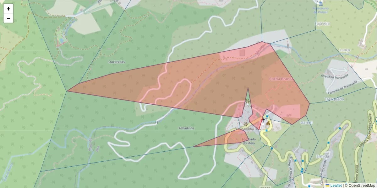 Mapa detalhado do código postal 9230-235 com limites, códigos postais vizinhos e agências dos correios