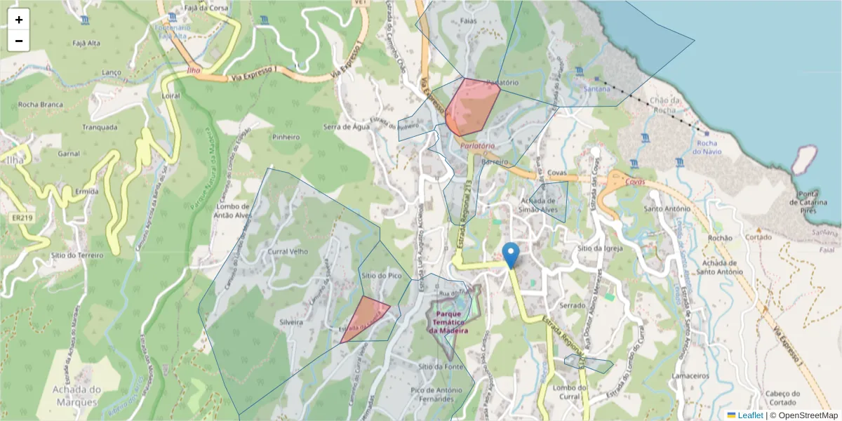 Mapa detalhado do código postal 9230 com limites, códigos postais vizinhos e agências dos correios