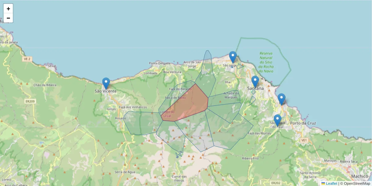 Mapa detalhado do código postal 9240-023 com limites, códigos postais vizinhos e agências dos correios