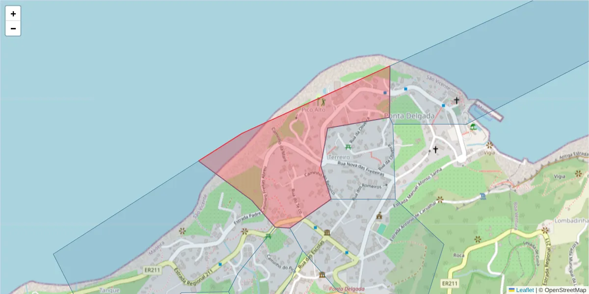 Mapa detalhado do código postal 9240-104 com limites, códigos postais vizinhos e agências dos correios