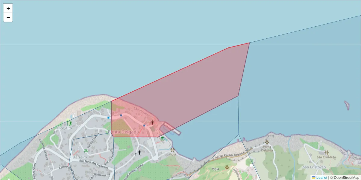 Mapa detalhado do código postal 9240-105 com limites, códigos postais vizinhos e agências dos correios