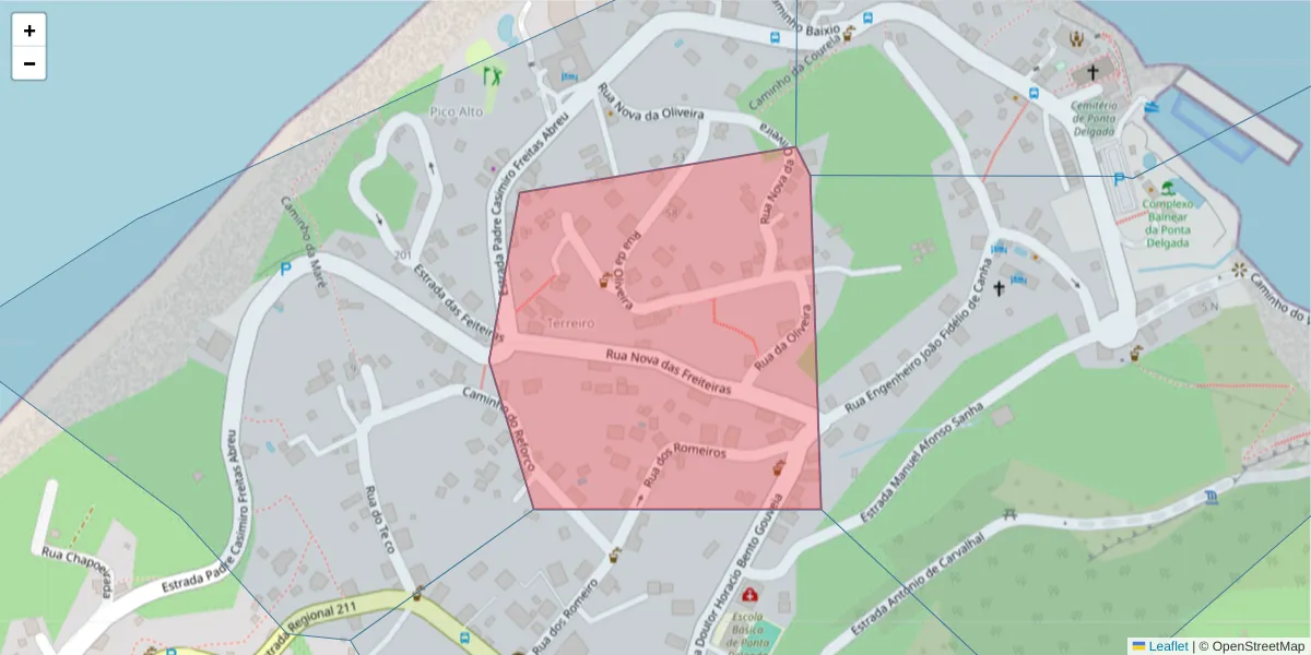 Mapa detalhado do código postal 9240-111 com limites, códigos postais vizinhos e agências dos correios