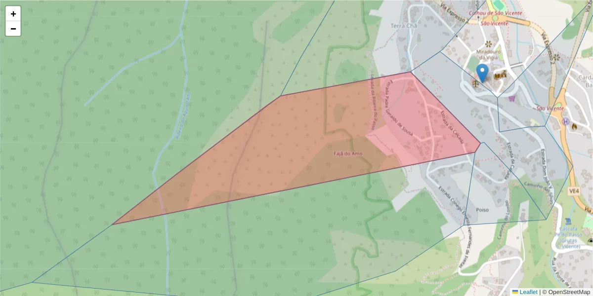 Mapa detalhado do código postal 9240-204 com limites, códigos postais vizinhos e agências dos correios