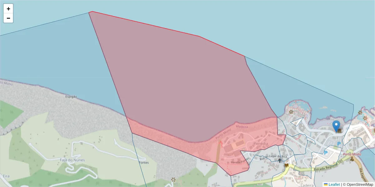 Mapa detalhado do código postal 9270-040 com limites, códigos postais vizinhos e agências dos correios
