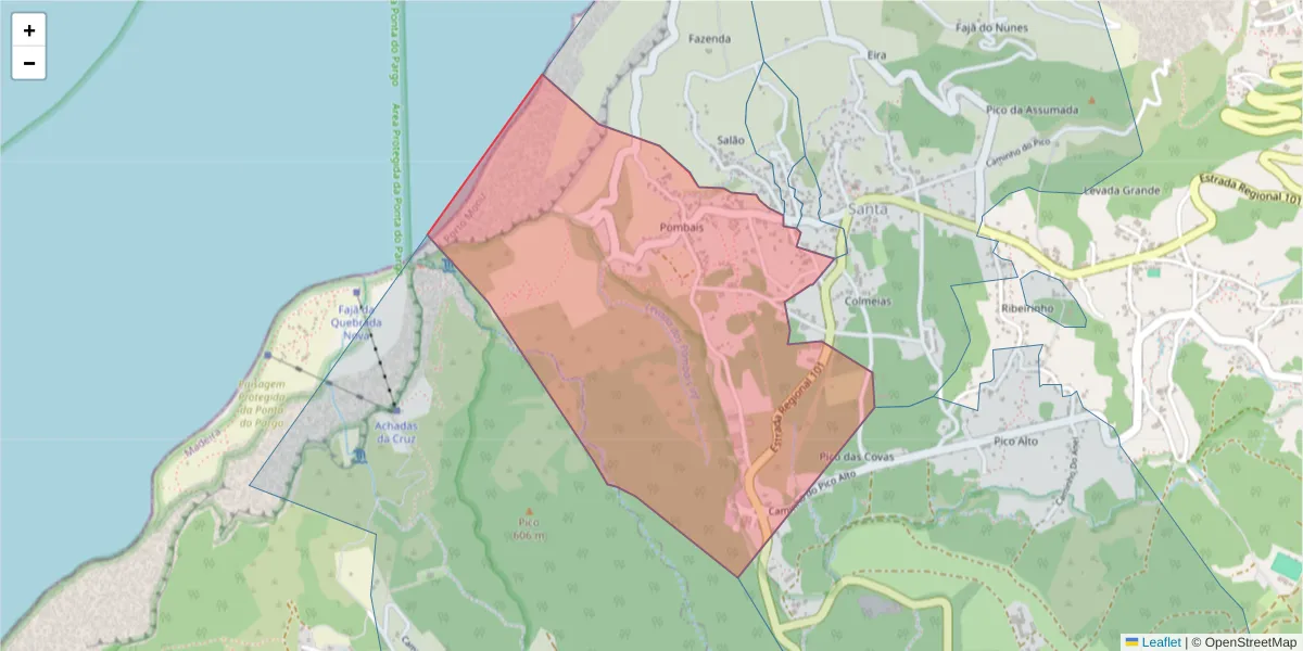 Mapa detalhado do código postal 9270-042 com limites, códigos postais vizinhos e agências dos correios