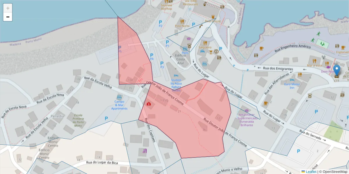 Mapa detalhado do código postal 9270-052 com limites, códigos postais vizinhos e agências dos correios