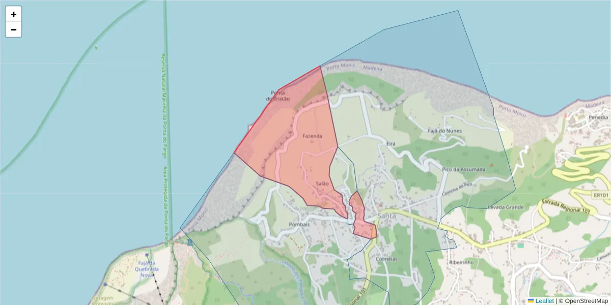 Mapa detalhado do código postal 9270-092 com limites, códigos postais vizinhos e agências dos correios
