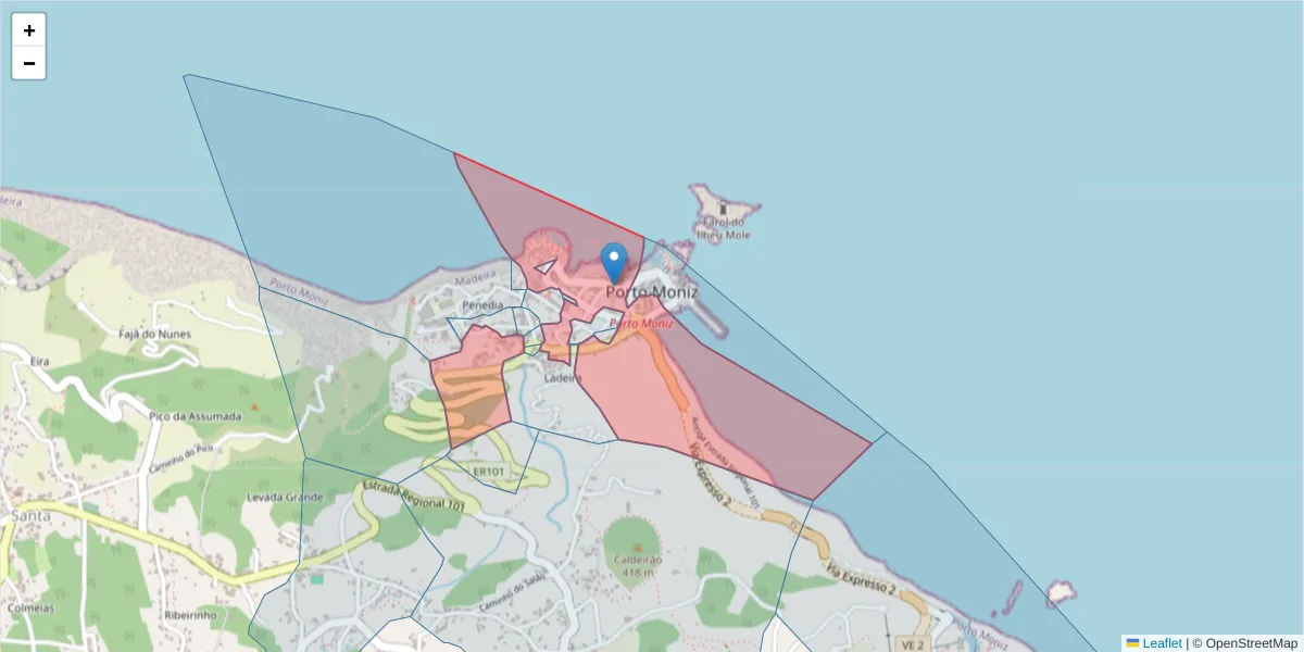 Mapa detalhado do código postal 9270-095 com limites, códigos postais vizinhos e agências dos correios
