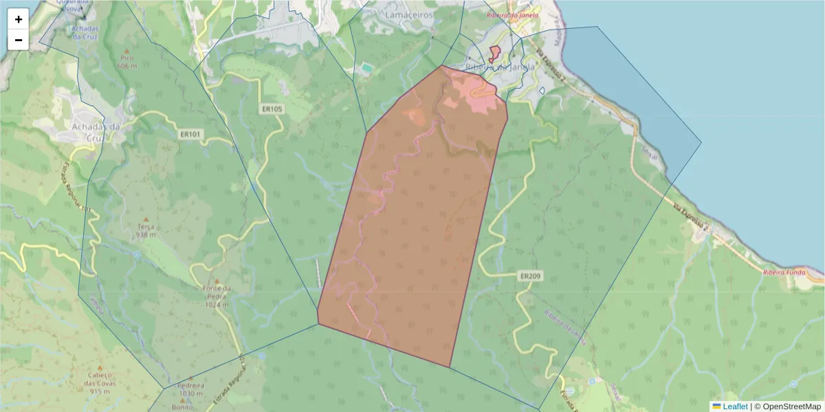 Mapa detalhado do código postal 9270-103 com limites, códigos postais vizinhos e agências dos correios