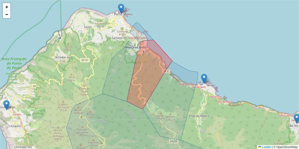 Mapa detalhado do código postal 9270-104 com limites, códigos postais vizinhos e agências dos correios