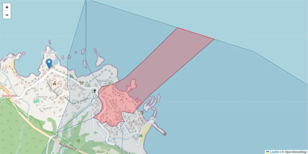 Mapa detalhado do código postal 9270-126 com limites, códigos postais vizinhos e agências dos correios
