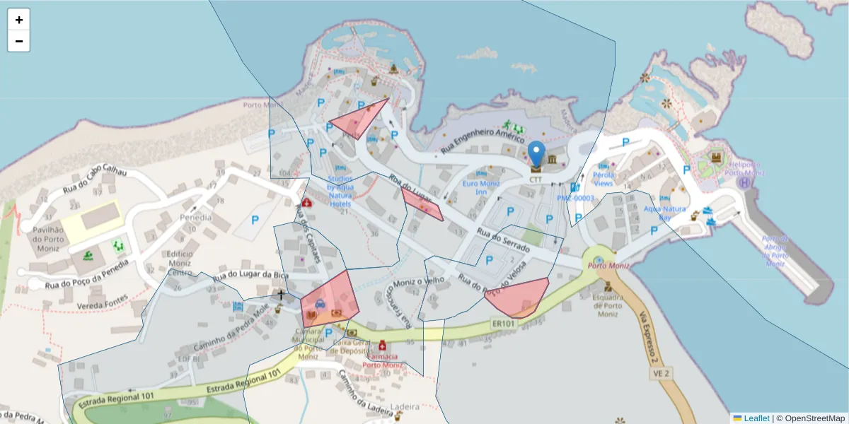 Mapa detalhado do código postal 9270-156 com limites, códigos postais vizinhos e agências dos correios
