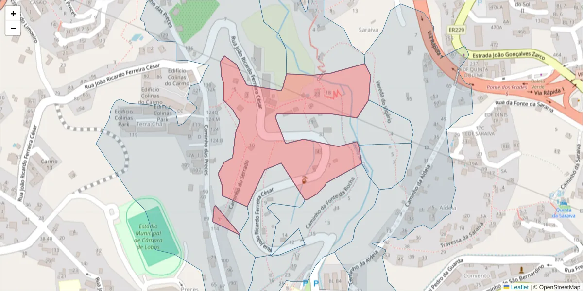 Mapa detalhado do código postal 9300-010 com limites, códigos postais vizinhos e agências dos correios